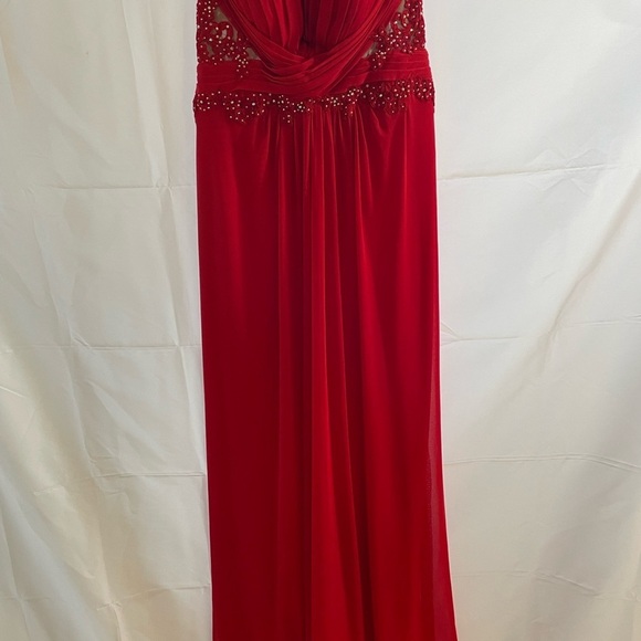 Red dress long Elegant Red Strapless Evening Gown size 6 womens beads lace - Picture 4 of 15
